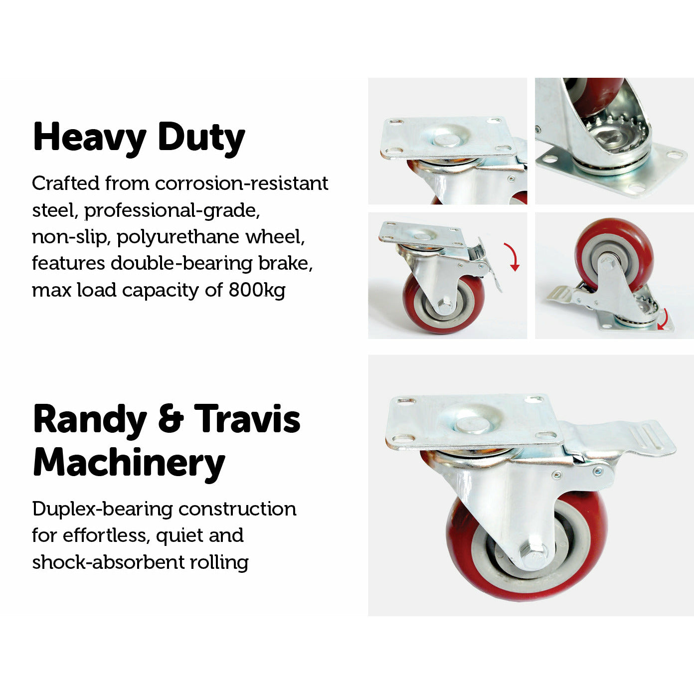 4 X 5" Heavy Duty 400kg Swivel Castor Wheels Trolley Furniture Caster All Brake