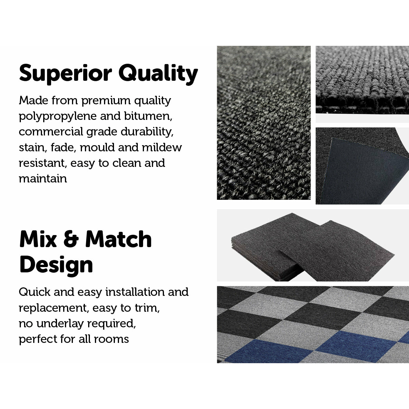 5m2 Box of Premium Carpet Tiles Commercial Domestic Office Heavy Use Flooring Black