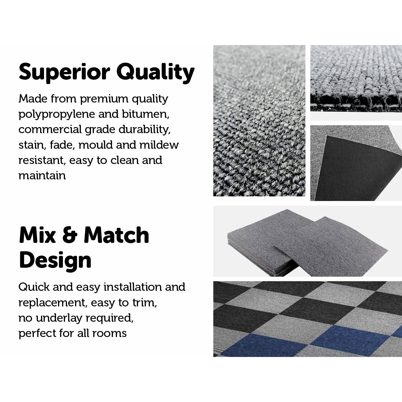 5m2 Box of Premium Carpet Tiles Commercial Domestic Office Heavy Use Flooring Grey