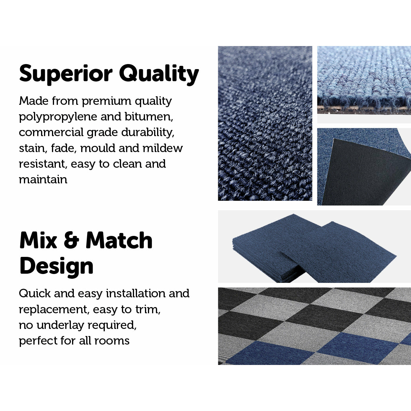 5m2 Box of Premium Carpet Tiles Commercial Domestic Office Heavy Use Flooring Blue
