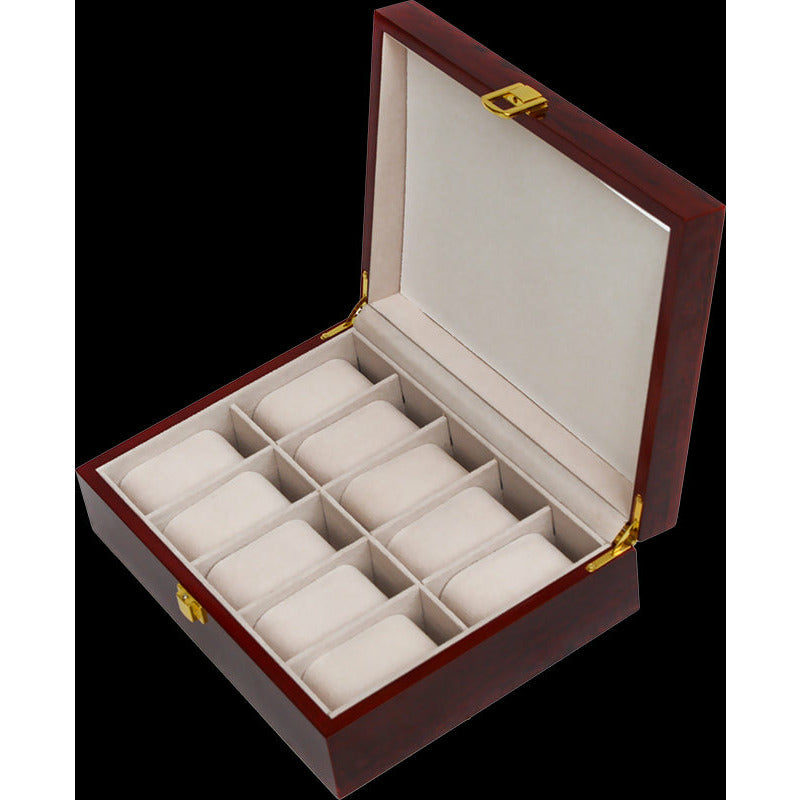 10 Grids Wooden Watch Case Glass Jewellery Storage Holder Box Wood Display
