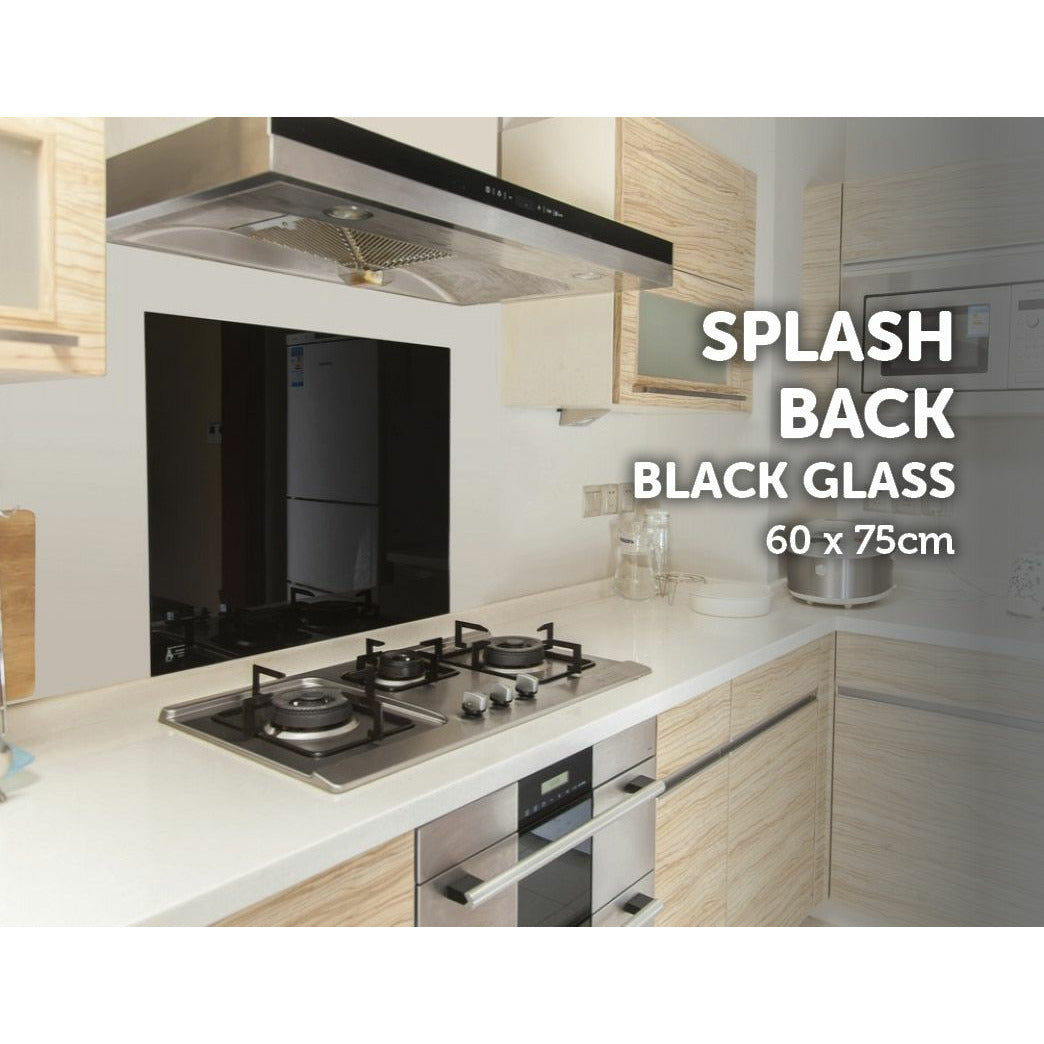 Toughened 60cm x 75cm Black Glass Kitchen Splashback