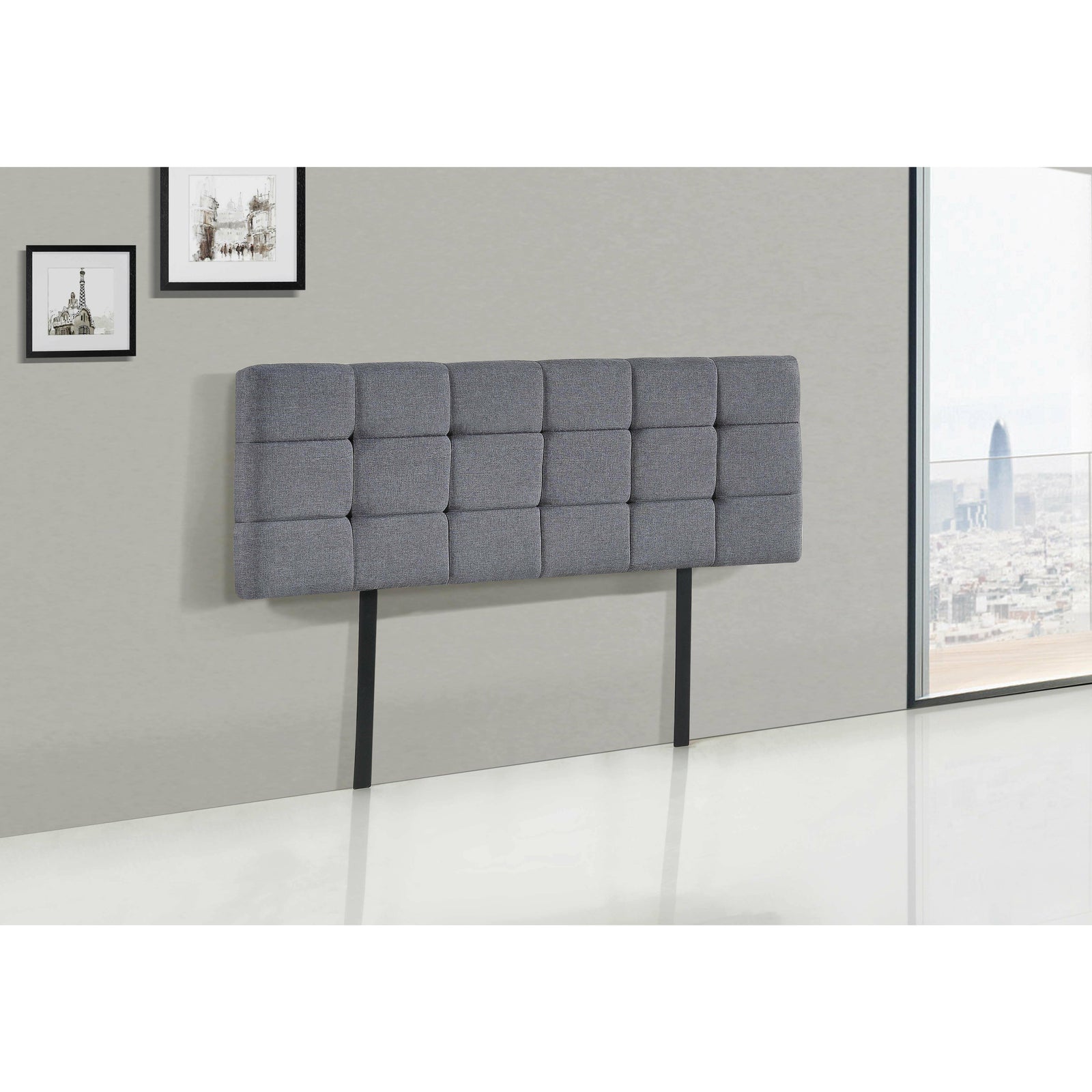 Linen Fabric Double Bed Deluxe Headboard Bedhead - Grey