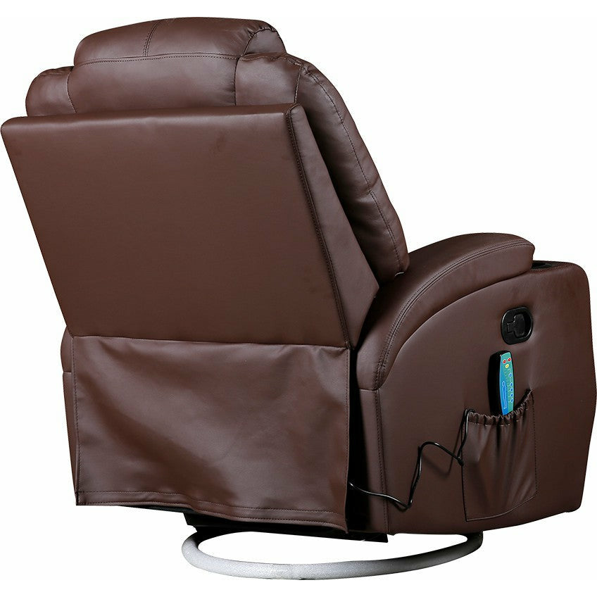 Brown Massage Sofa Chair Recliner 360 Degree Swivel PU Leather Lounge 8 Point Heated