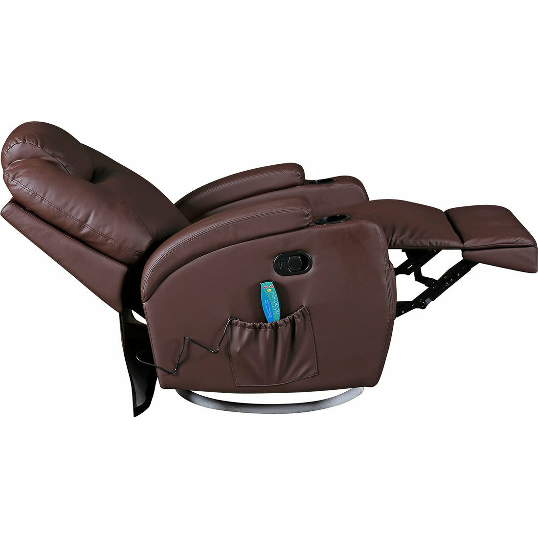 Brown Massage Sofa Chair Recliner 360 Degree Swivel PU Leather Lounge 8 Point Heated