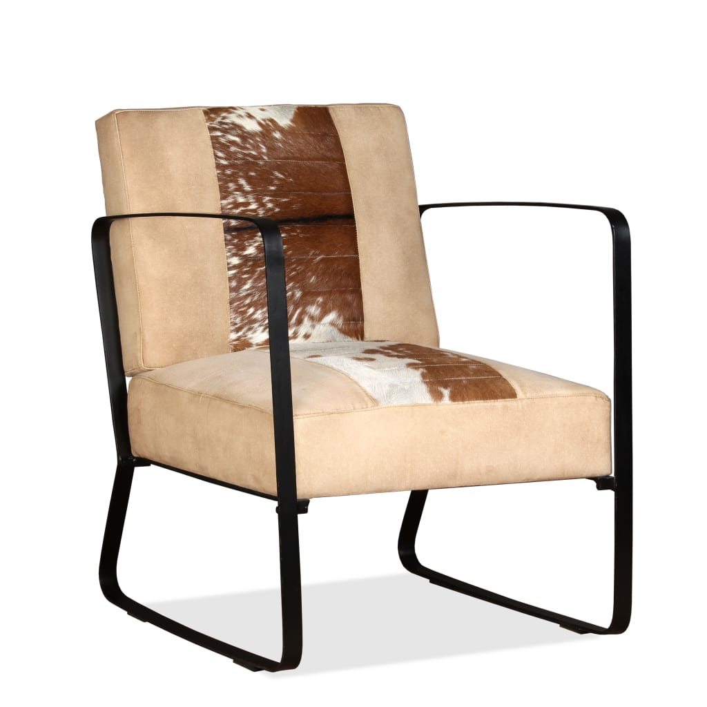 Lounge Chair Cream Genuine Goatskin and Canvas