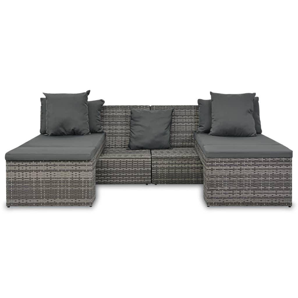 4 Piece Garden Lounge Set with Cushions Poly Rattan Grey