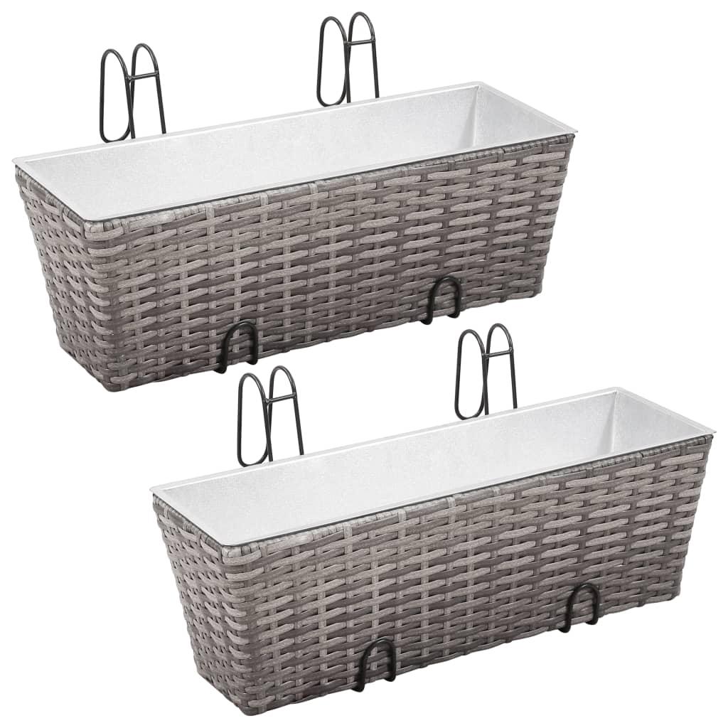 Balcony Raised Beds 2 pcs 50 cm Grey Poly Rattan