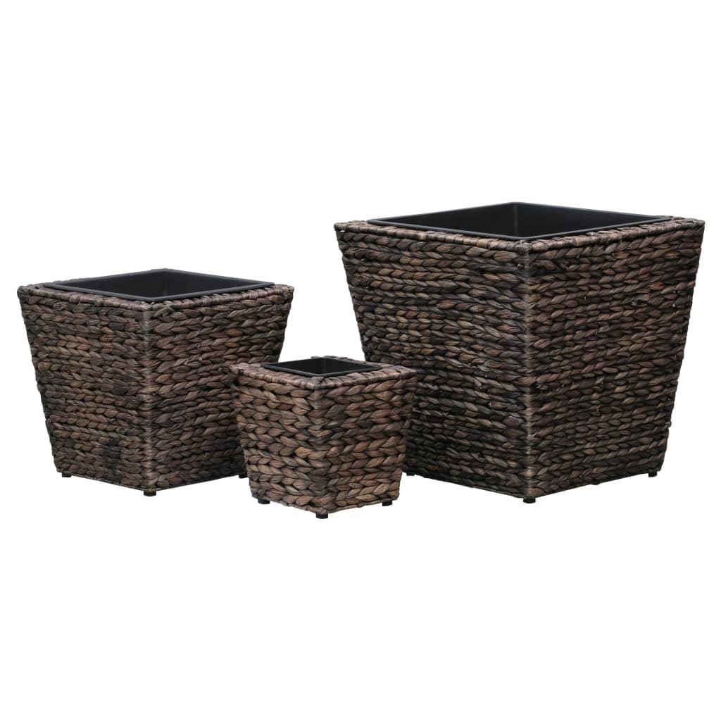Garden Raised Beds 3 pcs Water Hyacinth Brown