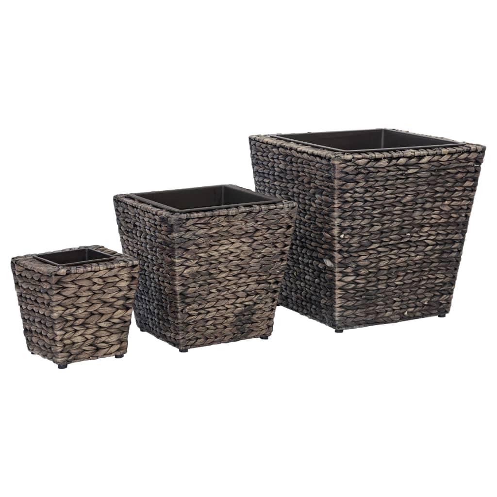 Garden Raised Beds 3 pcs Water Hyacinth Brown