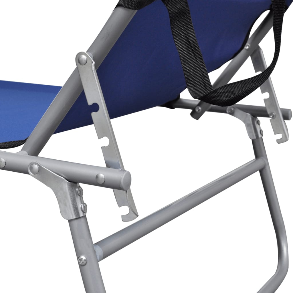 Folding Sun Lounger with Canopy Steel and Fabric Blue