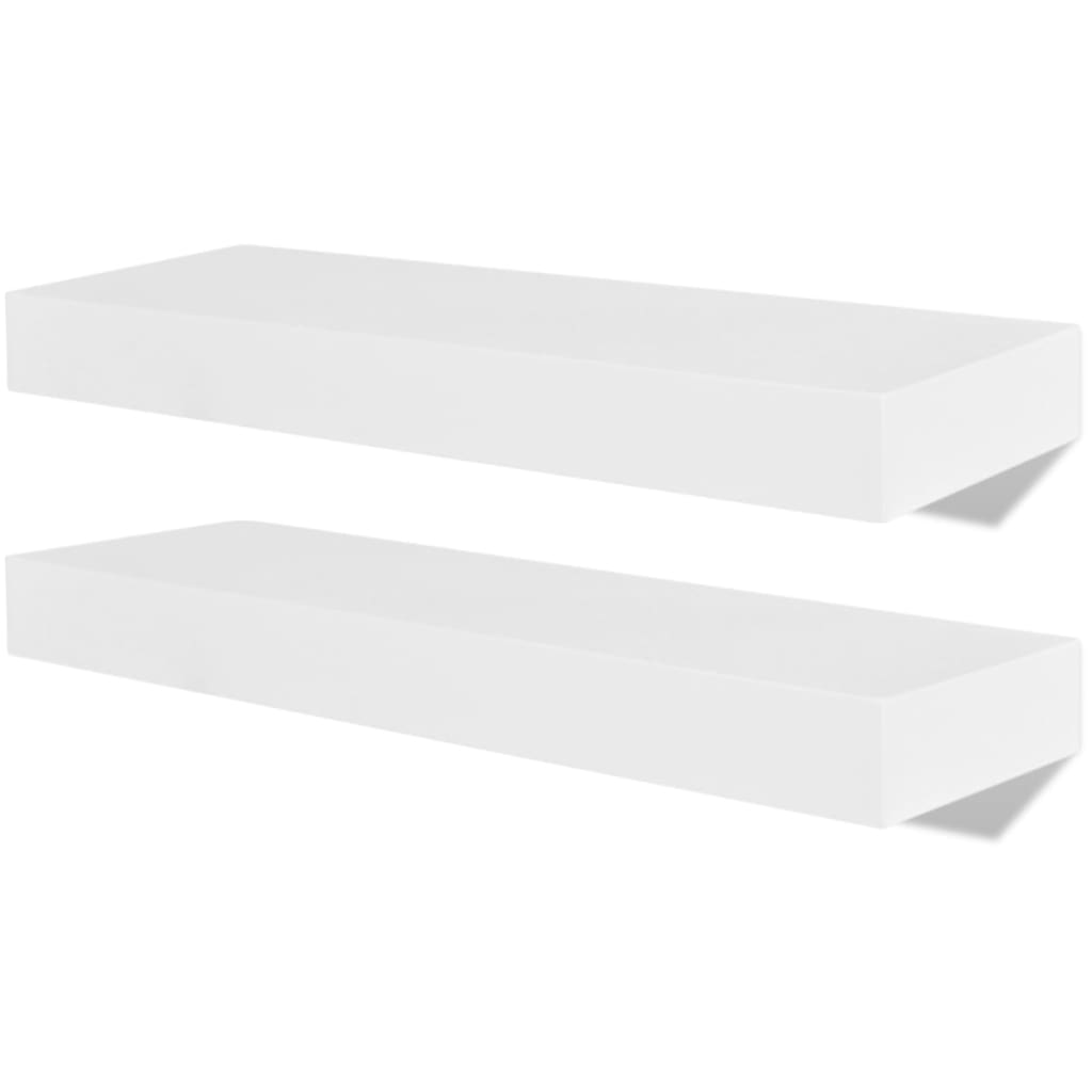 2 White MDF Floating Wall Display Shelves Book/DVD Storage