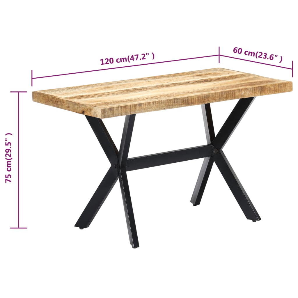 Dining Table 120x60x75 cm Solid Rough Mango Wood