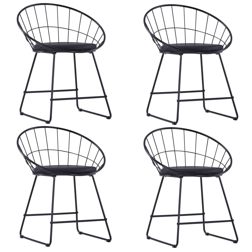 Dining Chairs with Faux Leather Seats 4 pcs Black Steel