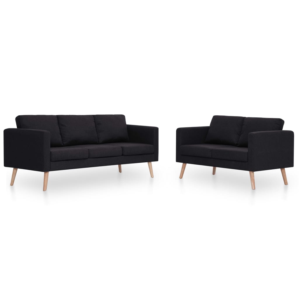 2 Piece Sofa Set Fabric Black