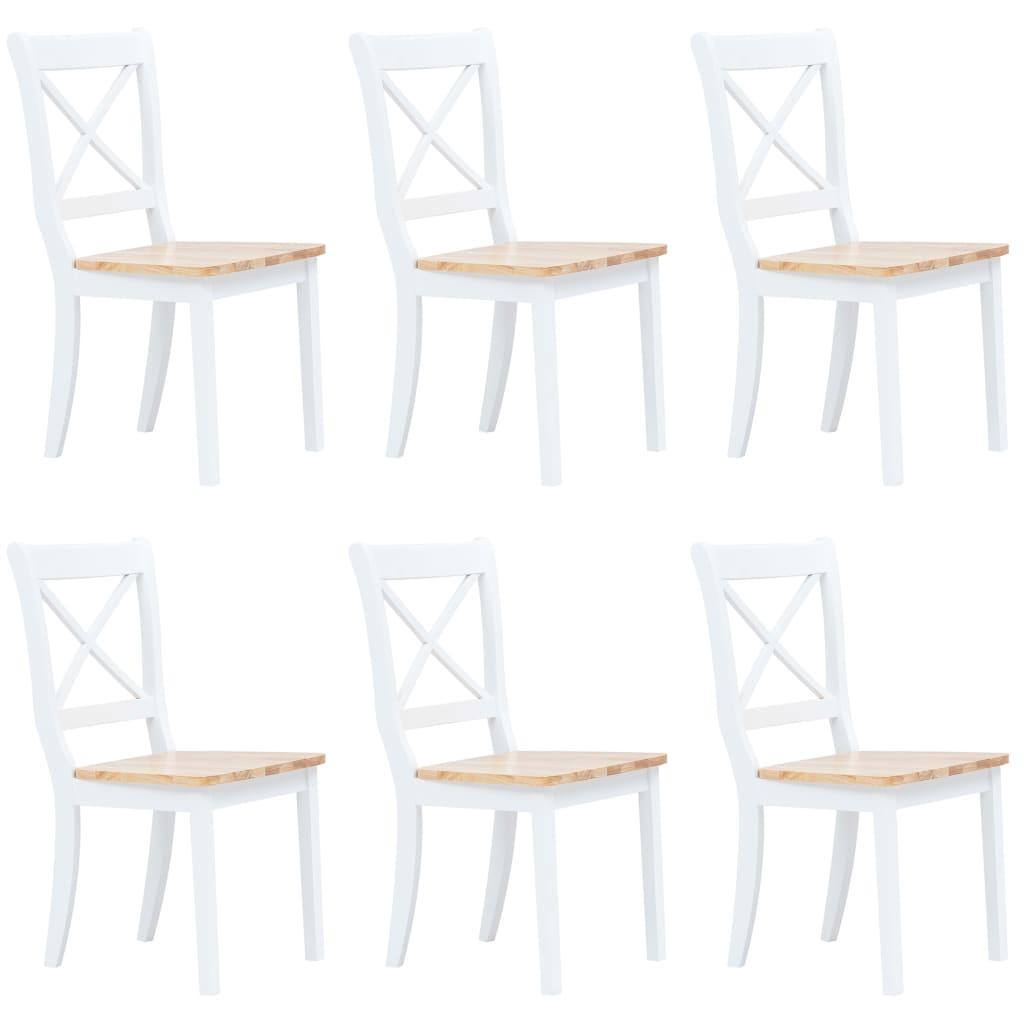 Dining Chairs 6 pcs White and Light Wood Solid Rubber Wood