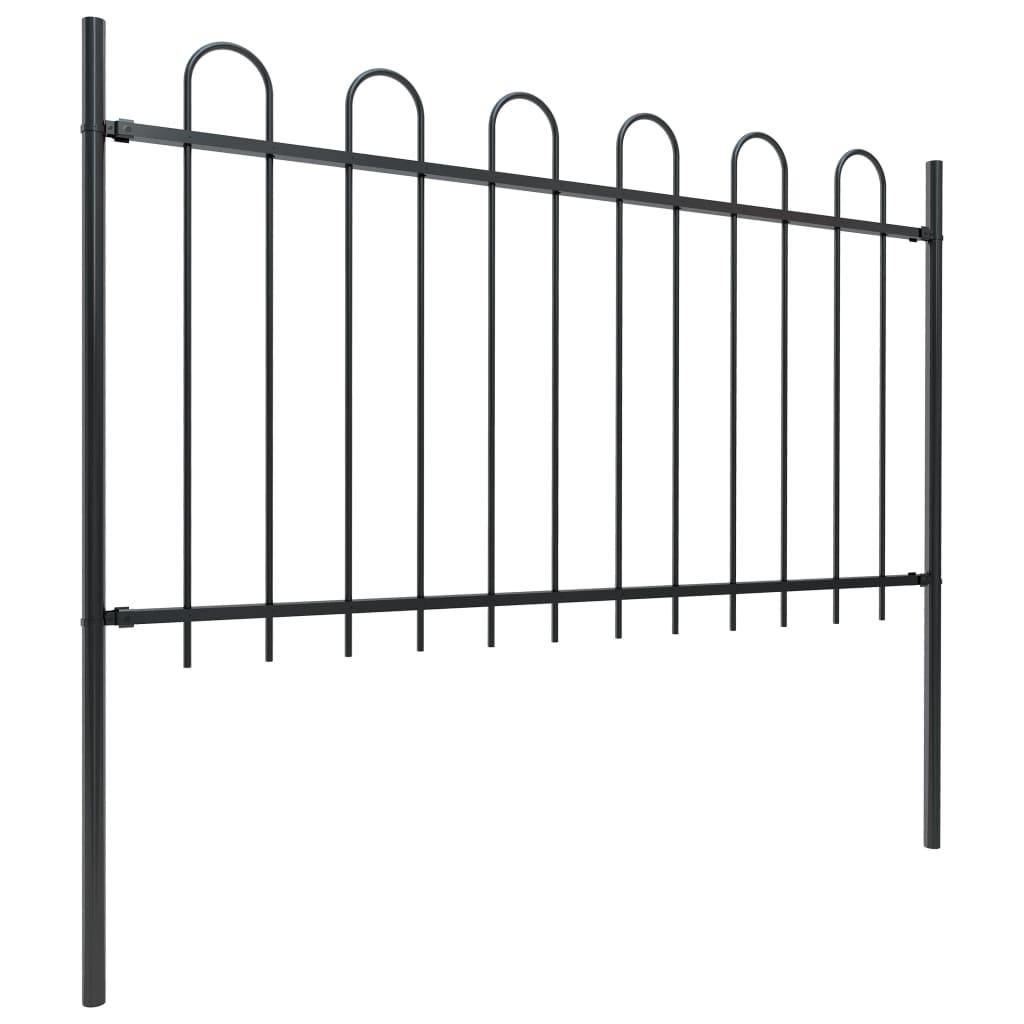 Garden Fence with Hoop Top Steel 13.6 m Black