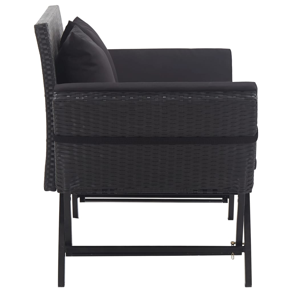 Garden Bench with Cushions 176 cm Black Poly Rattan
