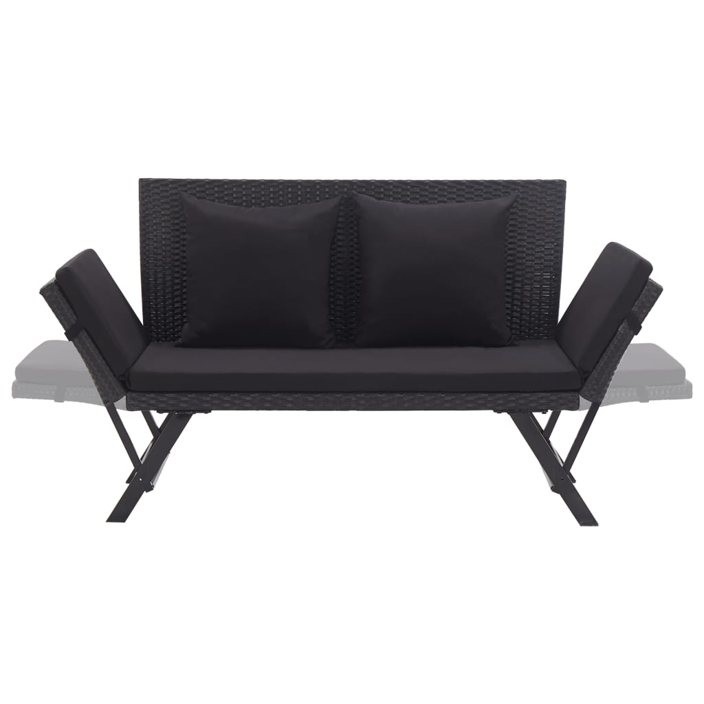 Garden Bench with Cushions 176 cm Black Poly Rattan