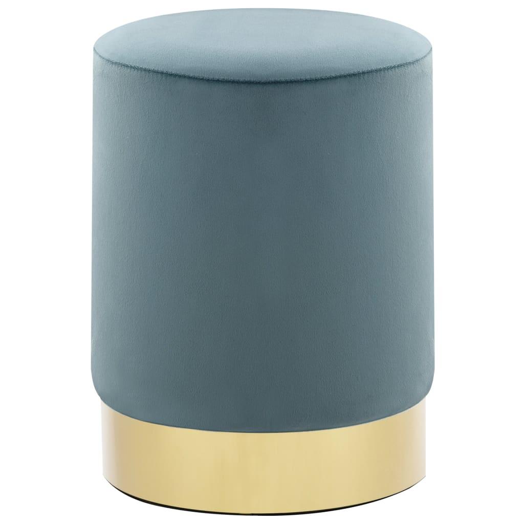 Stool Light Blue and Gold Velvet 28 x 36 cm