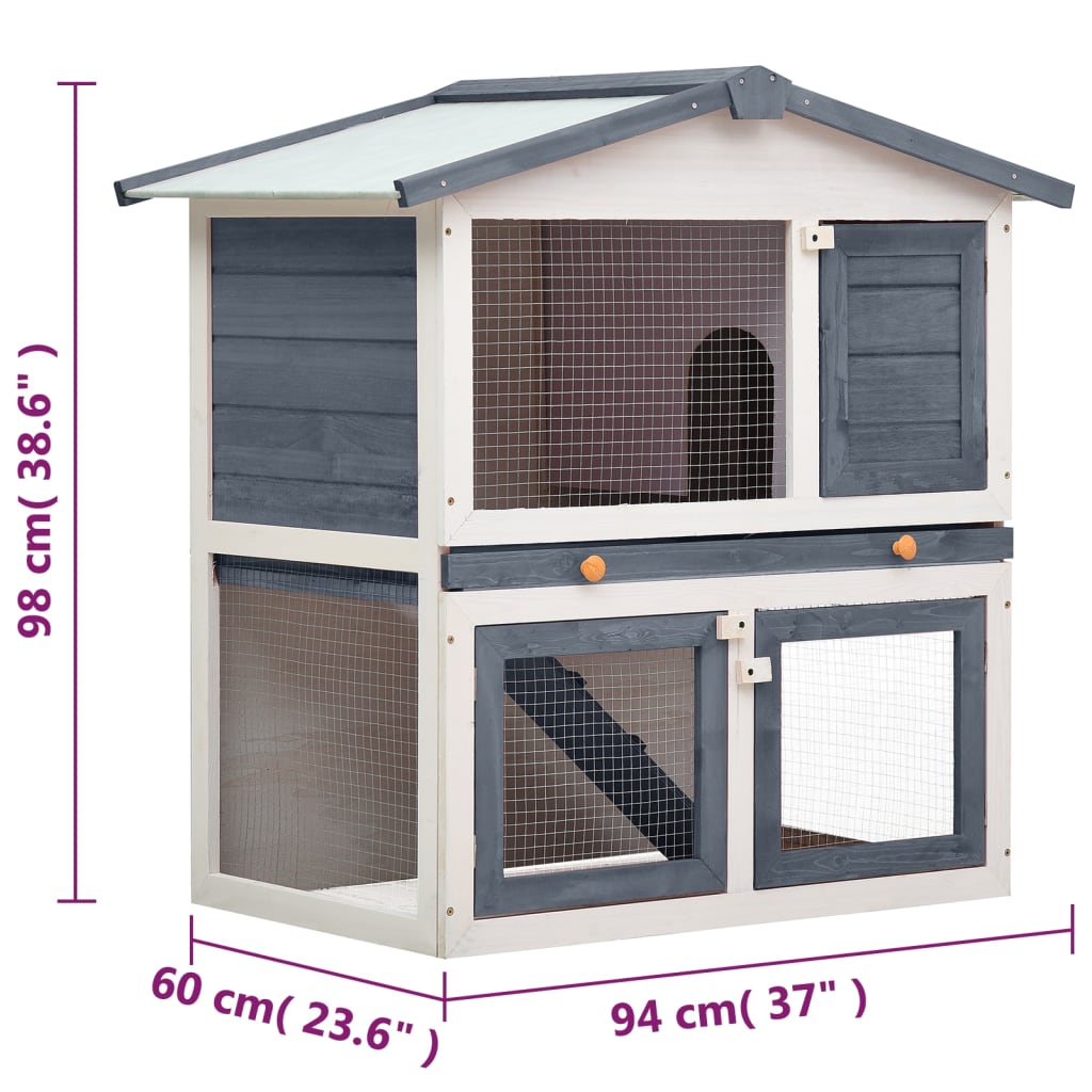 Outdoor Rabbit Hutch 3 Doors Grey Wood