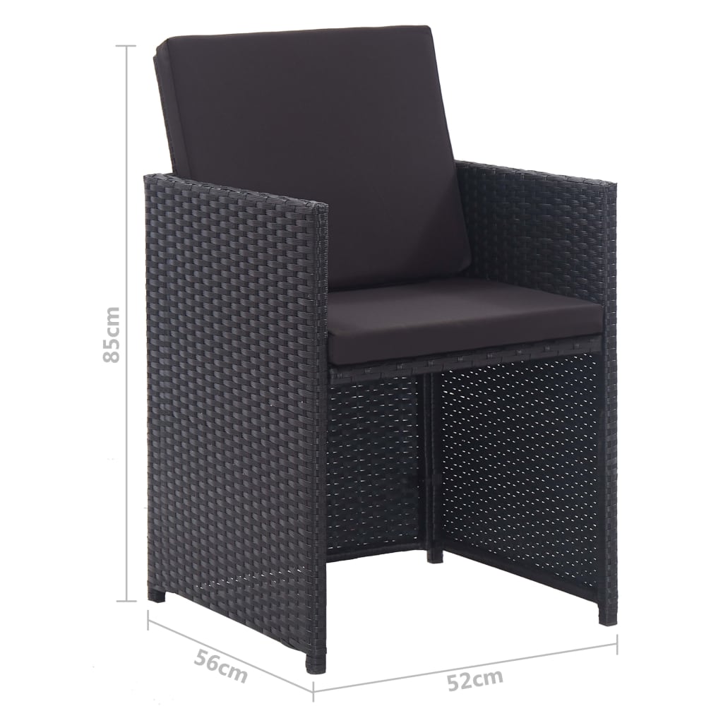 13 Piece Outdoor Dining Set with Cushions Poly Rattan Black