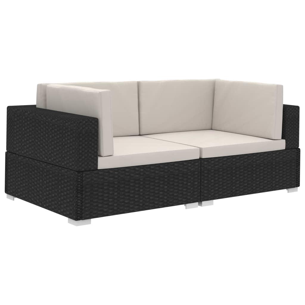 Sectional Corner Chairs 2 pcs with Cushions Poly Rattan Black