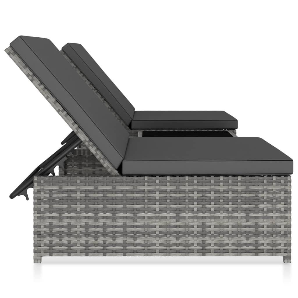 Reclining Garden Chairs 2 pcs with Table Grey Poly Rattan
