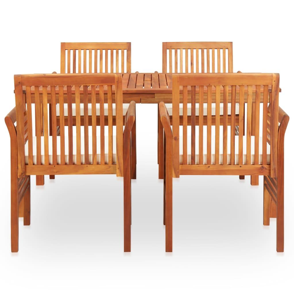 5 Piece Outdoor Dining Set with Cushions Solid Wood Acacia