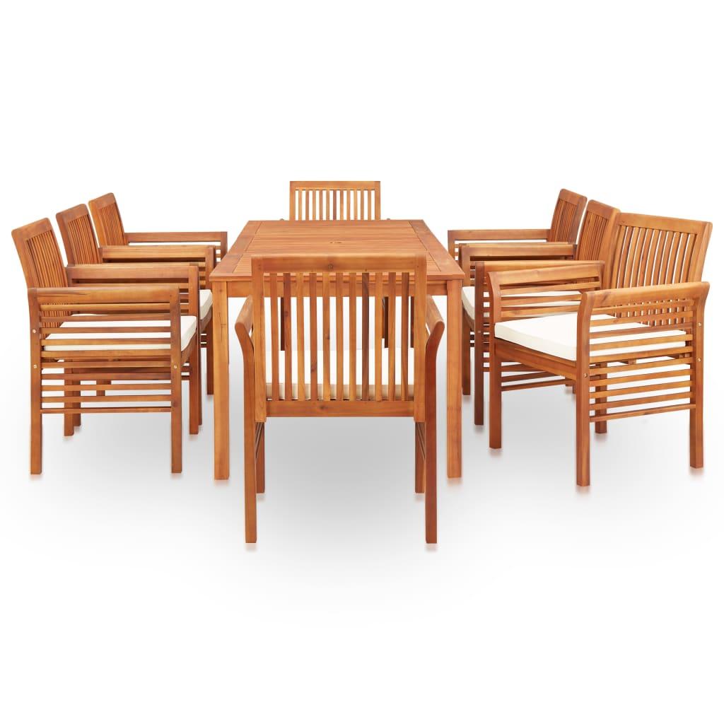 9 Piece Outdoor Dining Set with Cushions Solid Wood Acacia