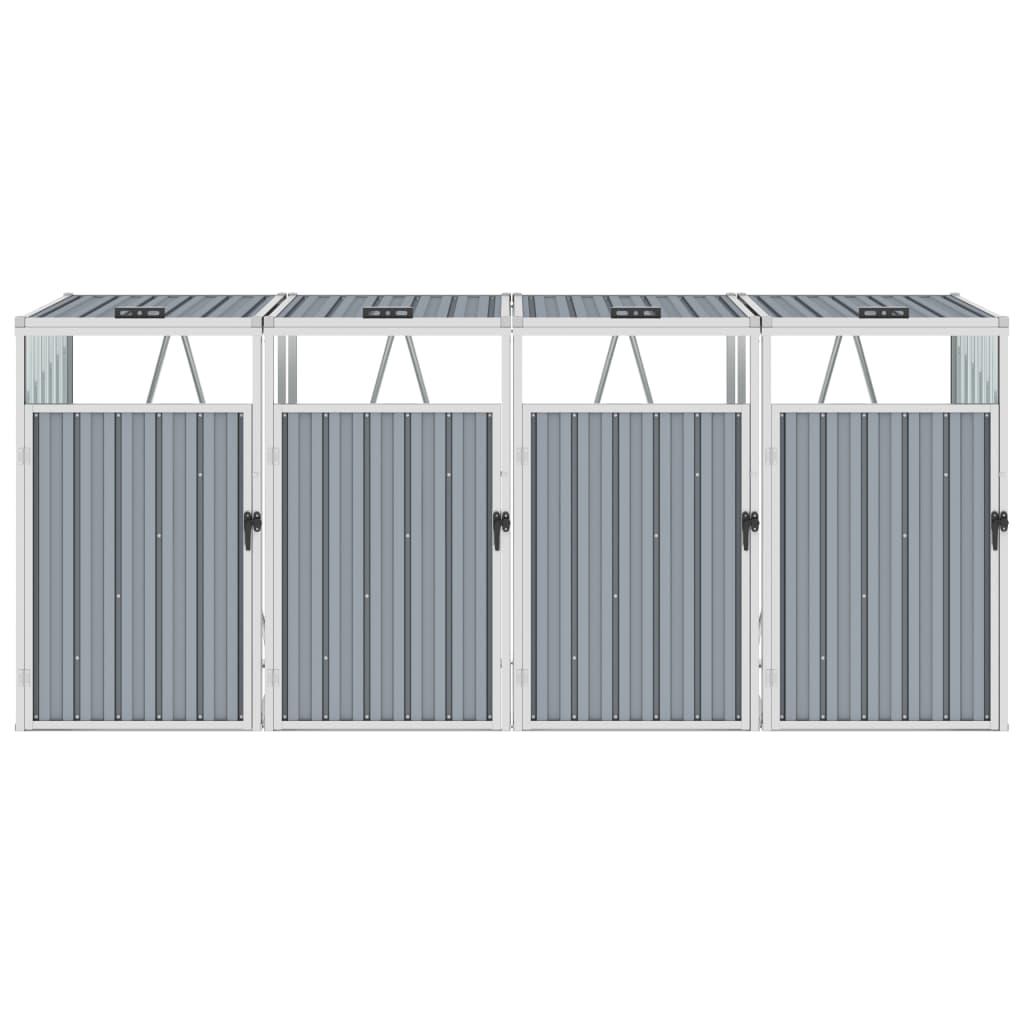 Quadruple Garbage Bin Shed Grey 286x81x121 cm Steel