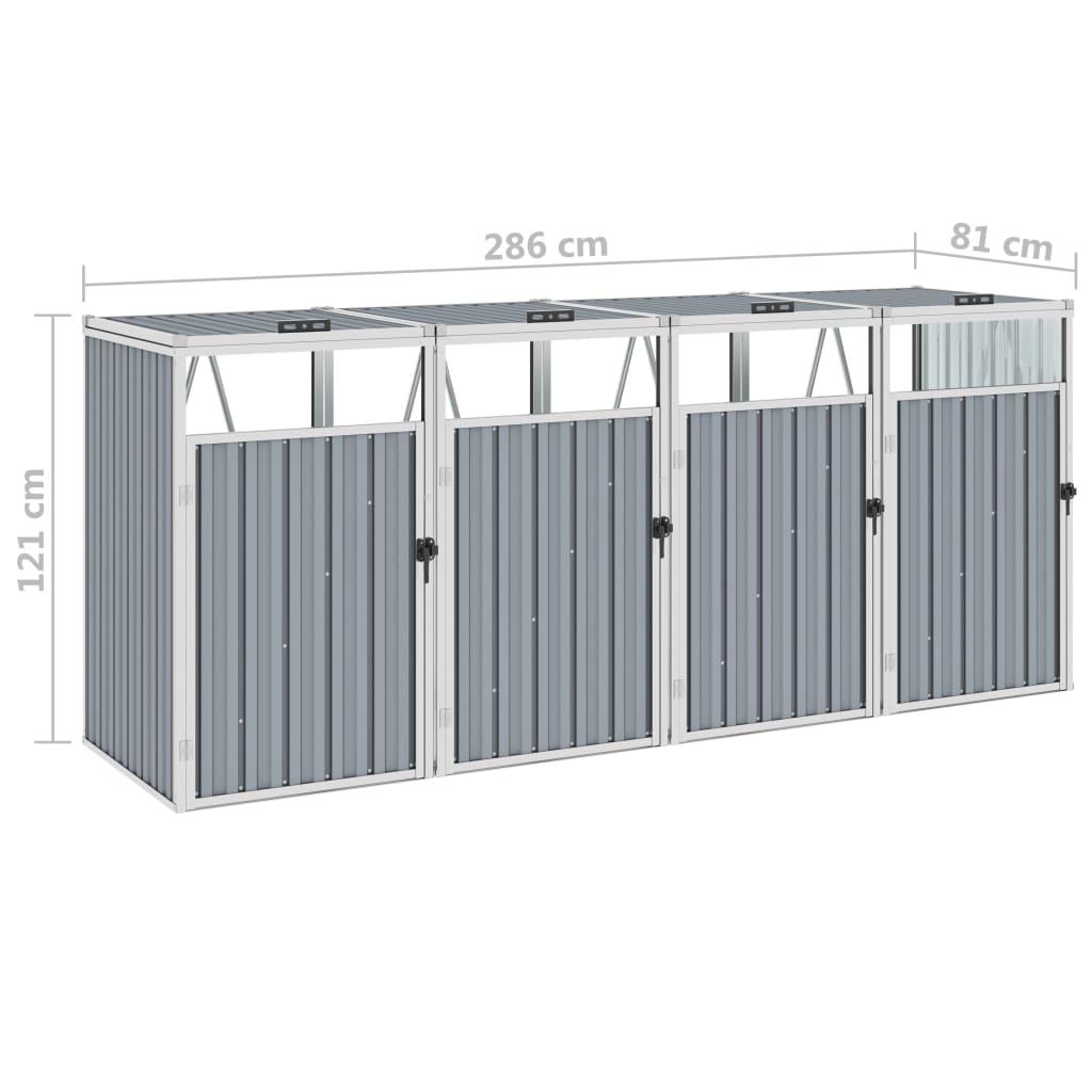 Quadruple Garbage Bin Shed Grey 286x81x121 cm Steel