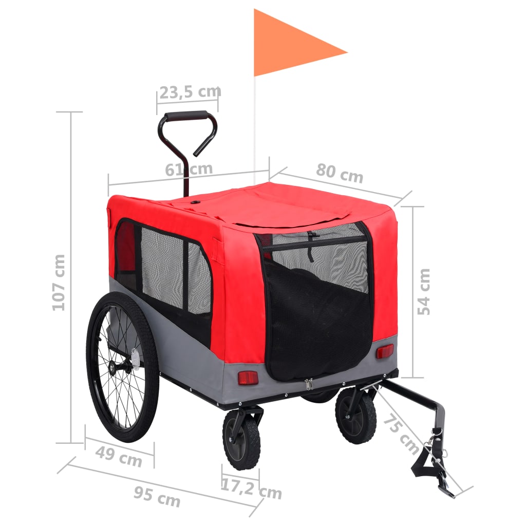 2-in-1 Pet Bike Trailer and Jogging Stroller Red and Grey