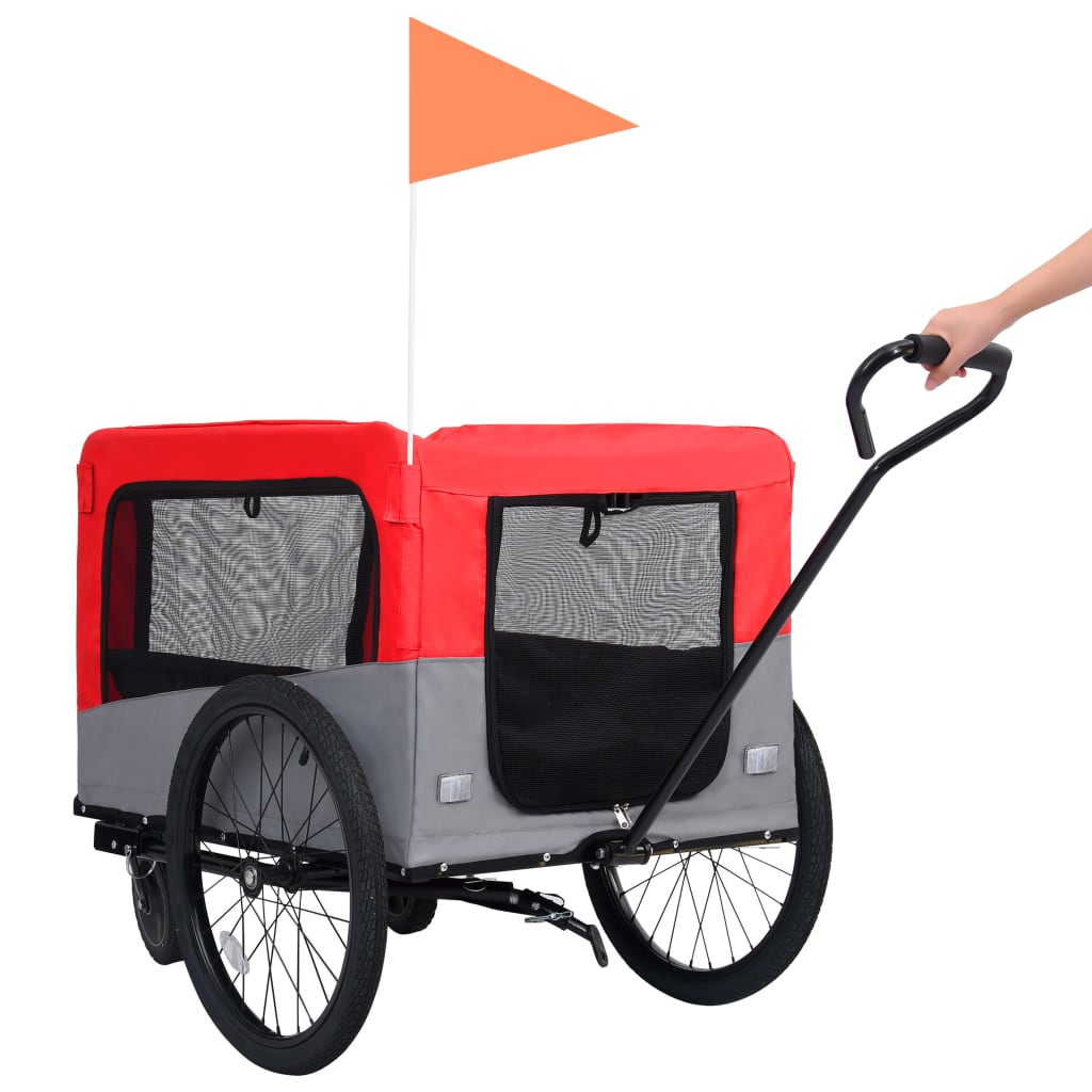 2-in-1 Pet Bike Trailer and Jogging Stroller Red and Grey