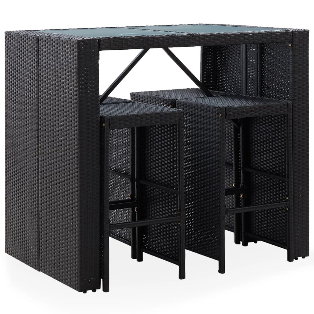 5 Piece Outdoor Bar Set Poly Rattan and Glass Black