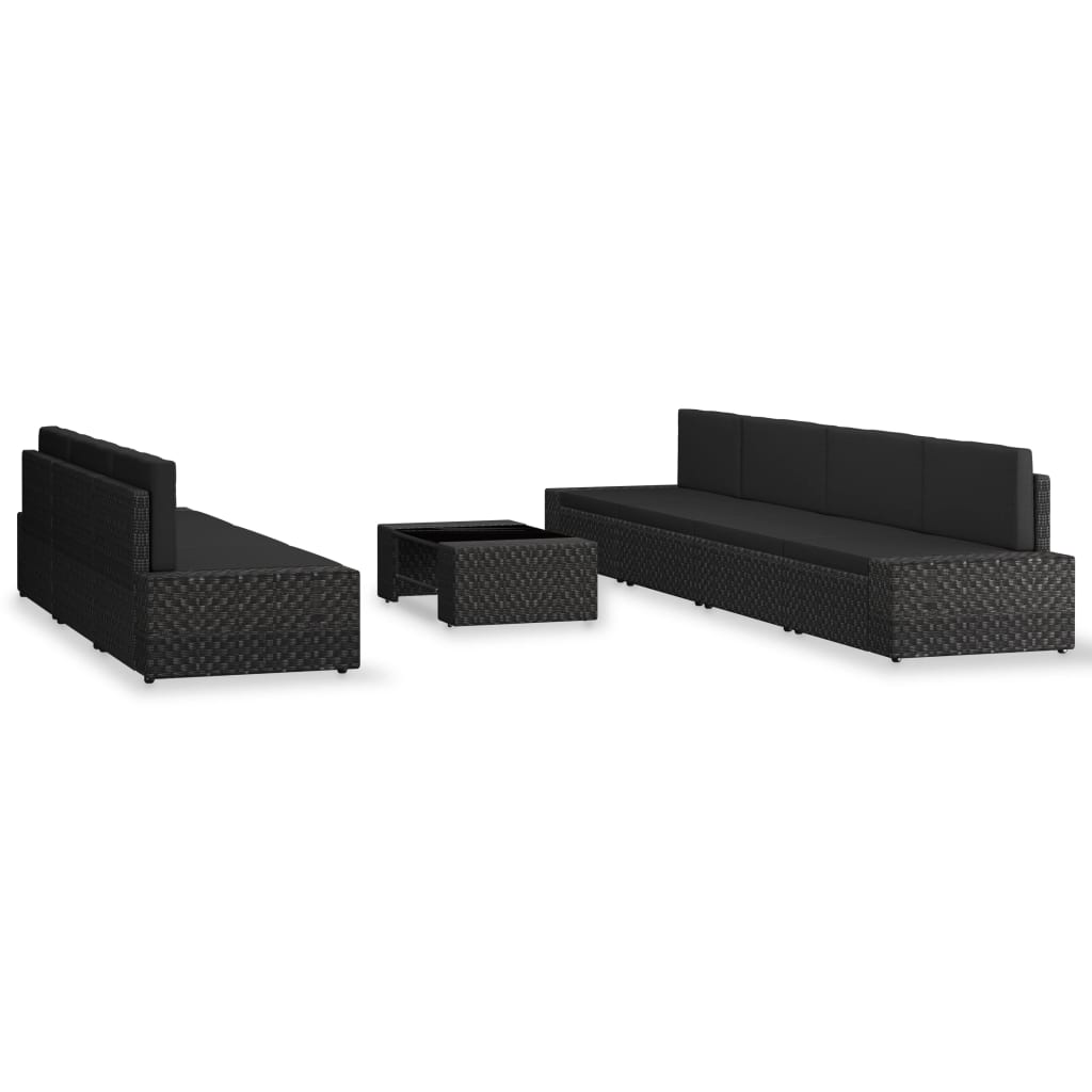 8 Piece Garden Lounge Set Poly Rattan Black