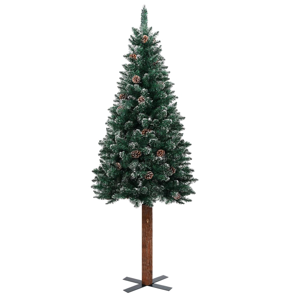 Slim Christmas Tree with Real Wood and White Snow Green 150 cm