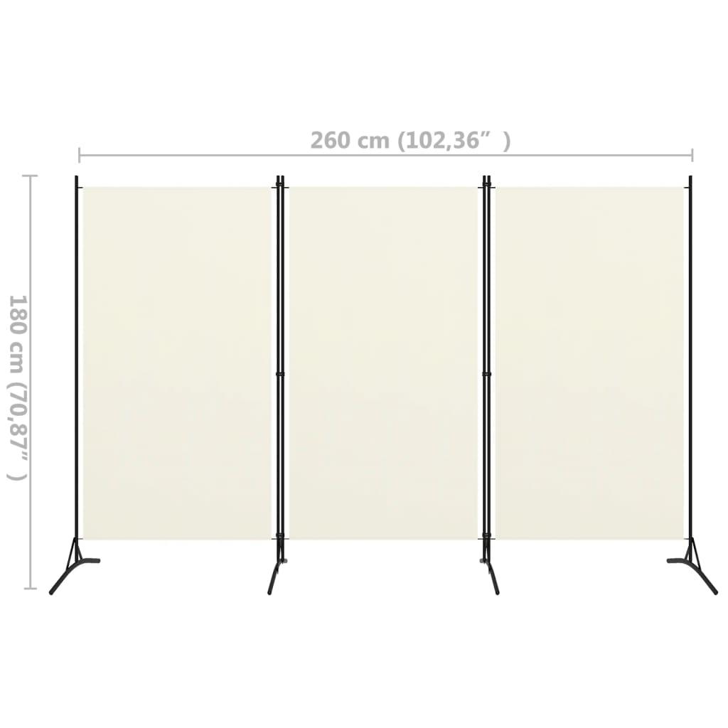 3-Panel Room Divider White 260x180 cm Fabric