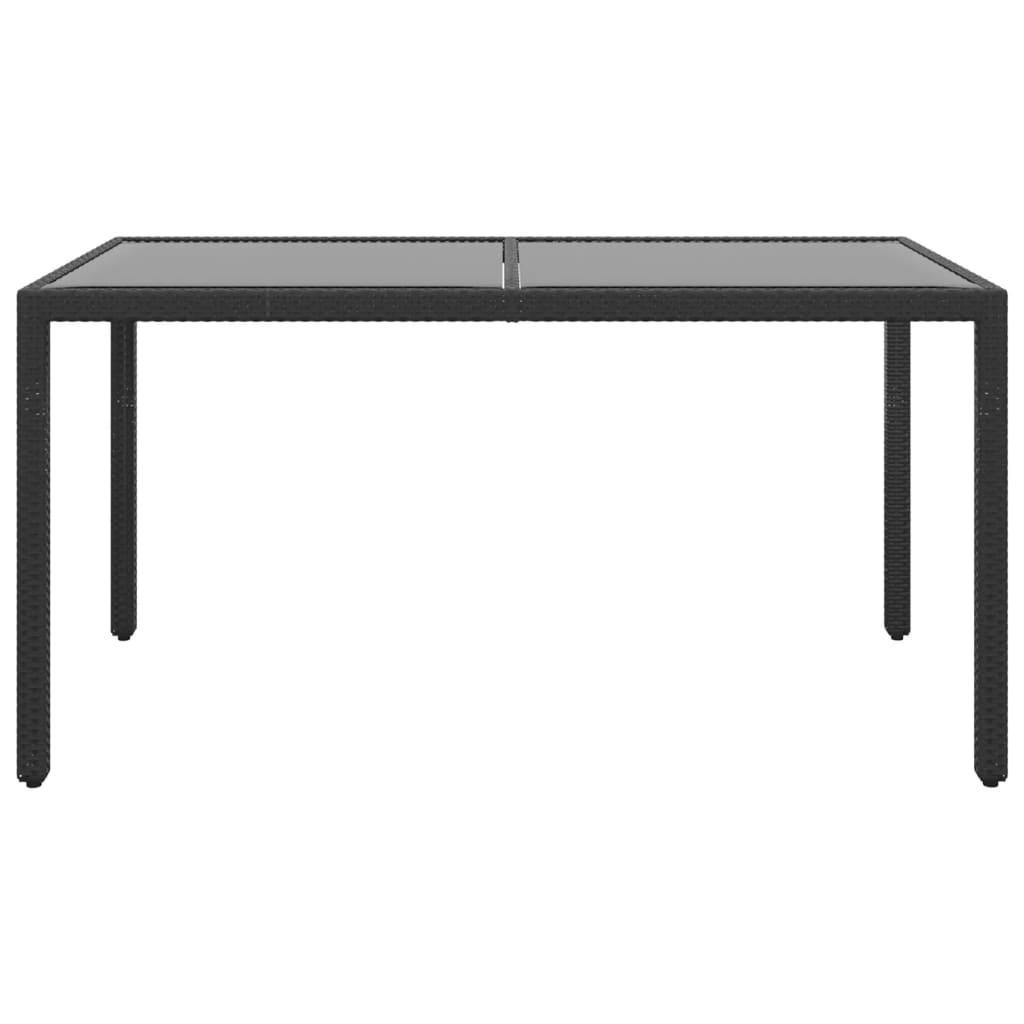 Garden Table 150x90x75 cm Tempered Glass and Poly Rattan Black