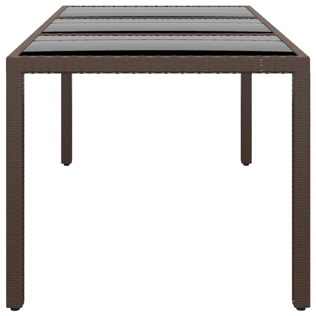 Garden Table 190x90x75 cm Tempered Glass and Poly Rattan Brown