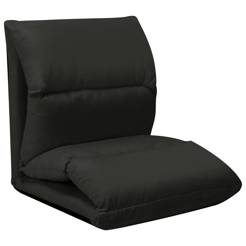 Folding Floor Chair Black Microfibre