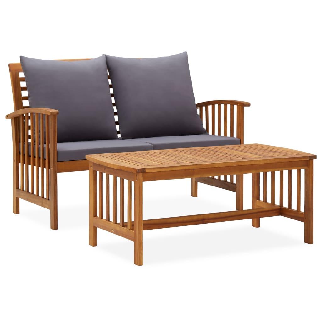 2 Piece Garden Lounge Set with Cushions Solid Acacia Wood