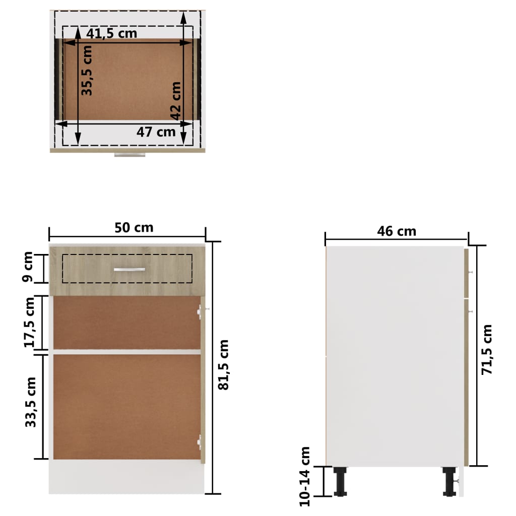 Drawer Bottom Cabinet Lyon Sonoma Oak 50x46x81.5 cm Engineered Wood