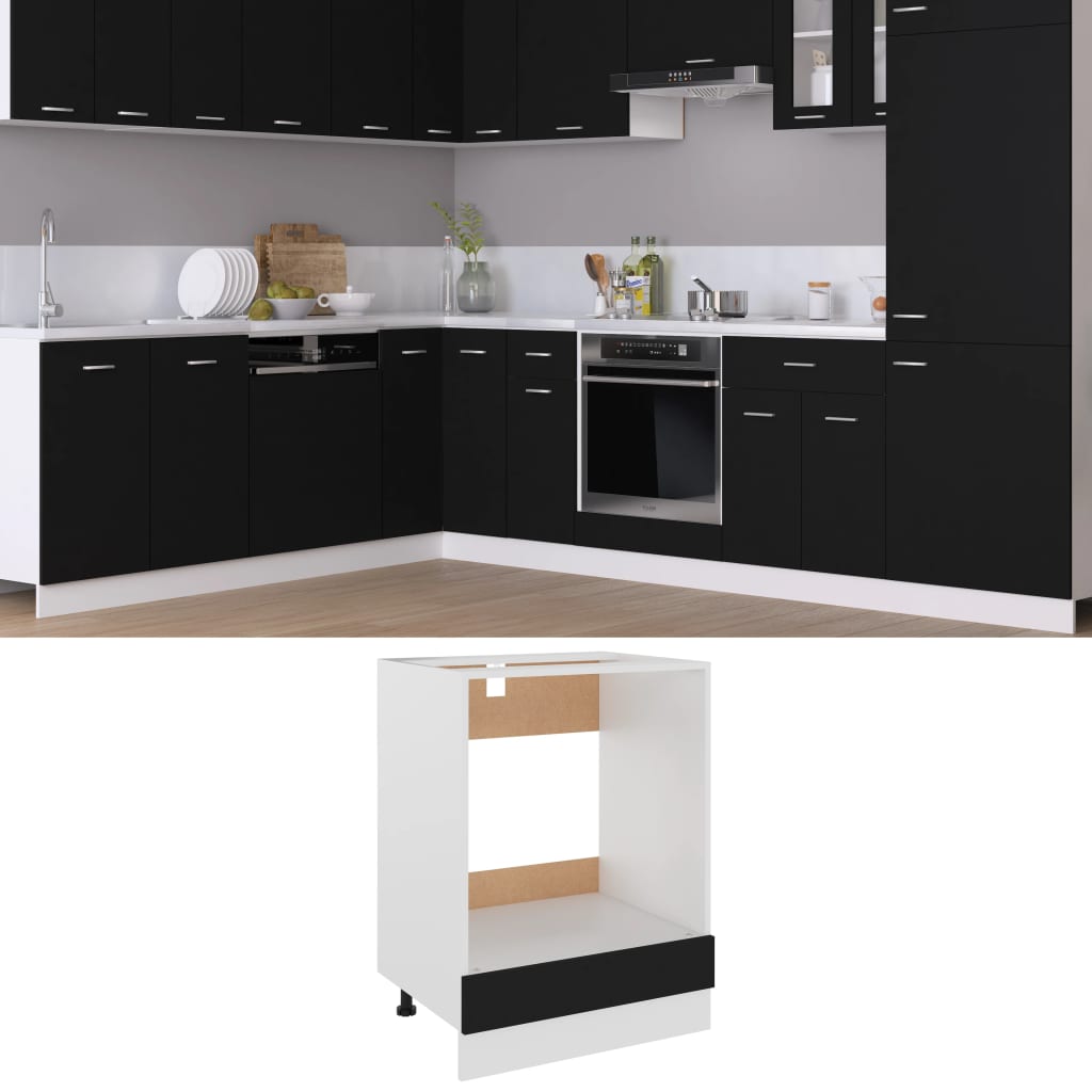Oven Cabinet Lyon Black 60x46x81.5 cm Engineered Wood