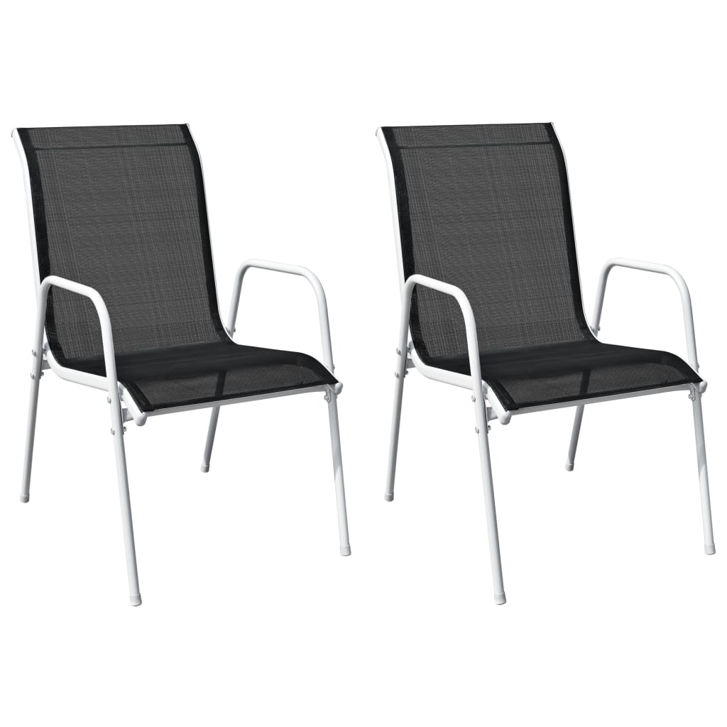 Stackable Garden Chairs 2 pcs Steel and Textilene Black