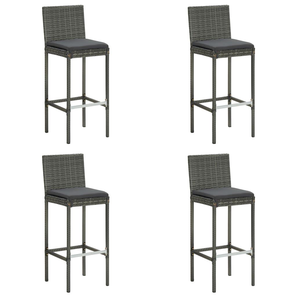 Garden Bar Stools with Cushions 4 pcs Grey Poly Rattan