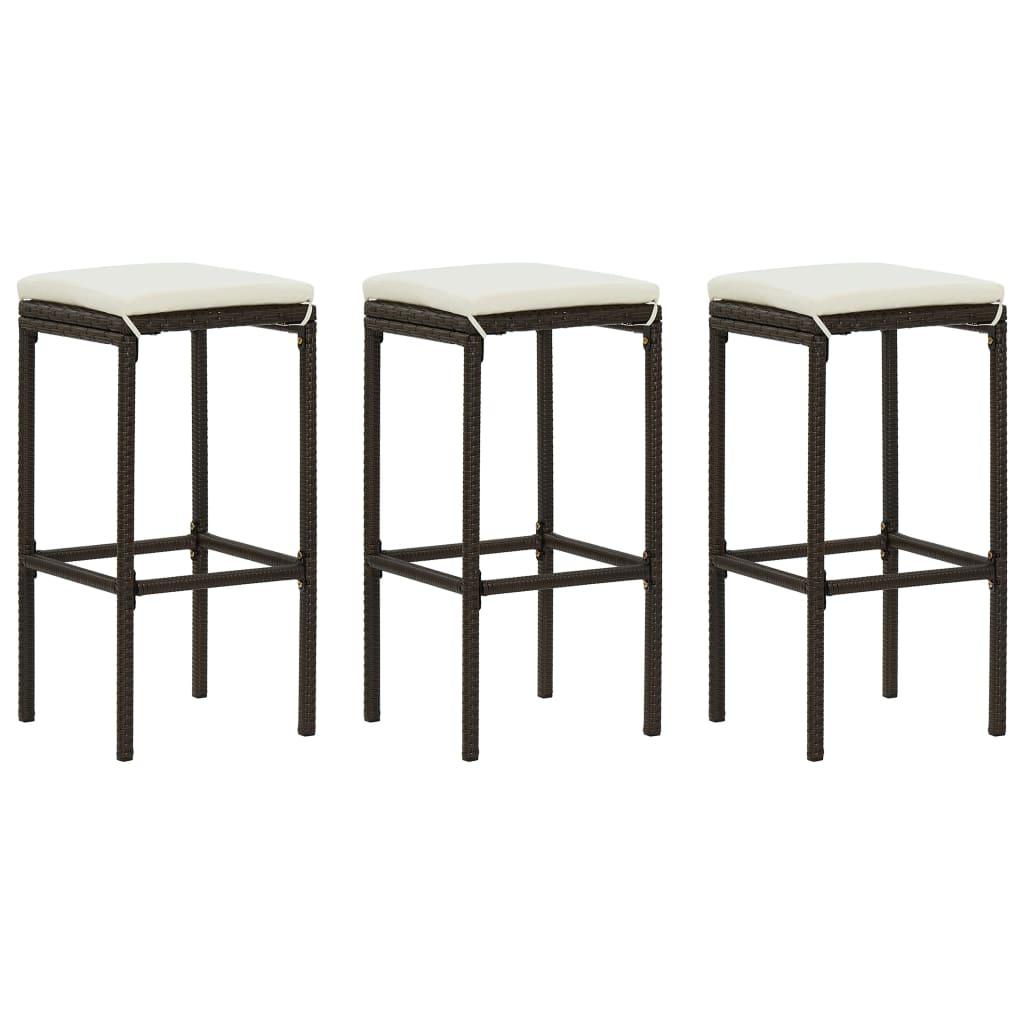 Bar Stools with Cushions 3 pcs Brown Poly Rattan