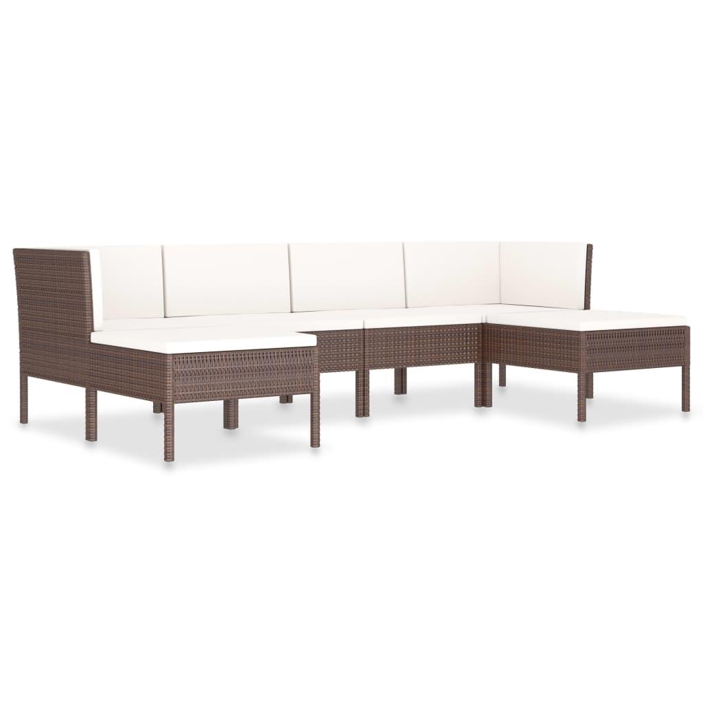 6 Piece Garden Lounge Set with Cushions Poly Rattan Brown