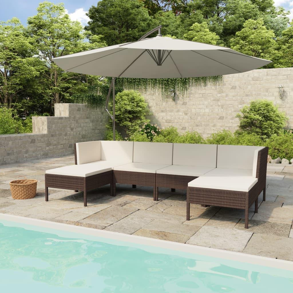 6 Piece Garden Lounge Set with Cushions Poly Rattan Brown
