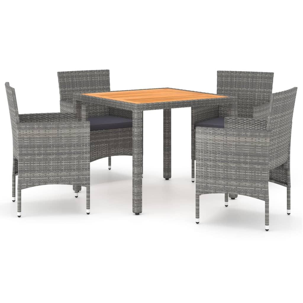 5 Piece Garden Dining Set Poly Rattan & Solid Acacia Wood Grey